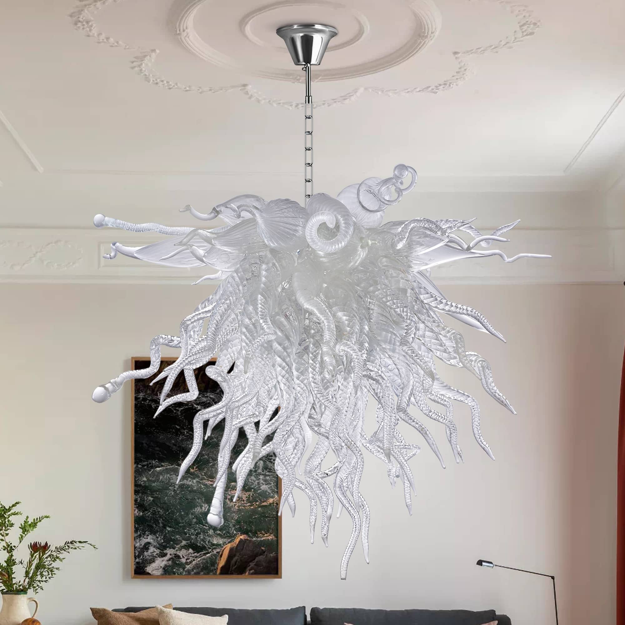Murano Glass Blown Glass Chandeliers Chihuly Style Clear - BeyPan