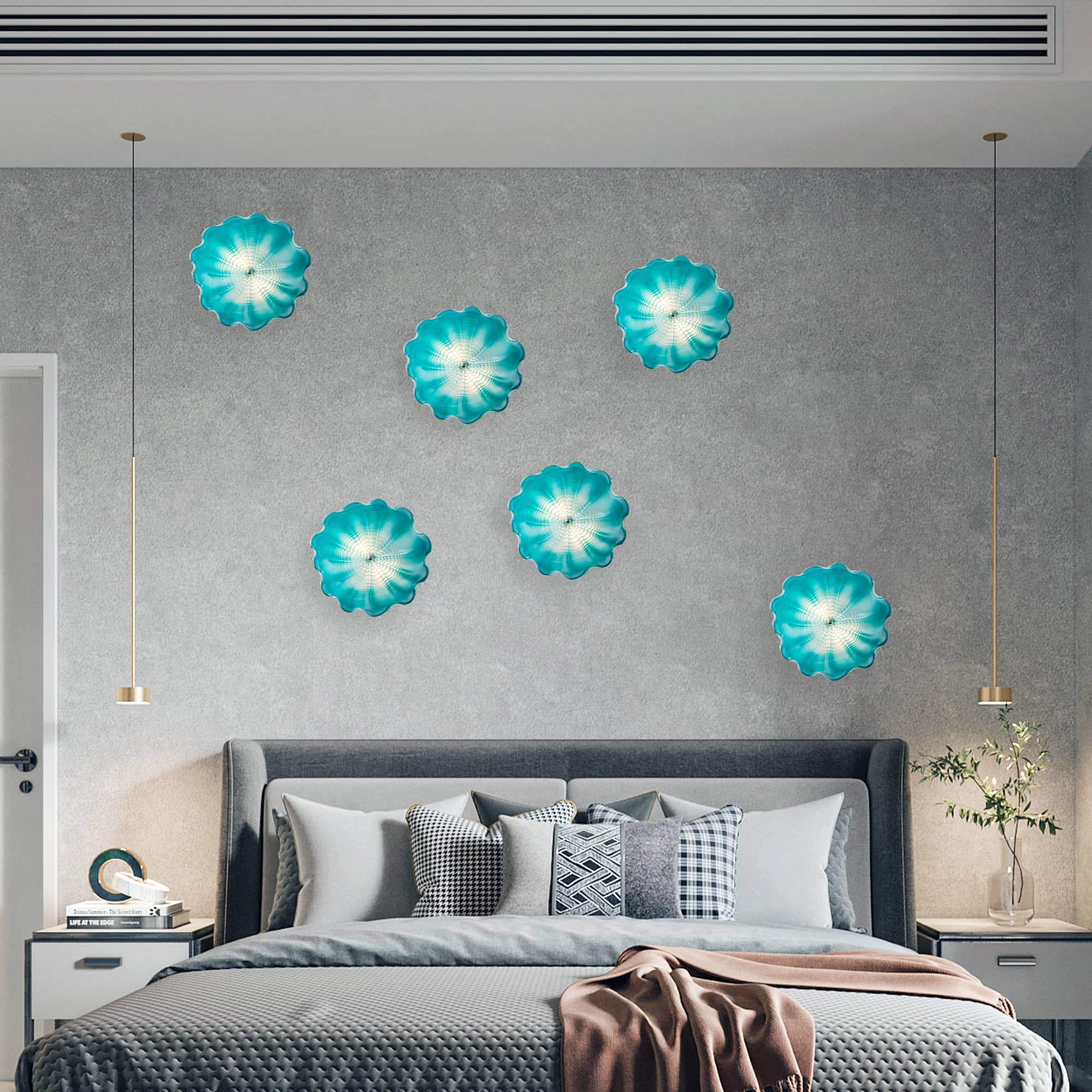 Murano Glass Wall Plates Aqua Color With LED D12inches - BeyPan