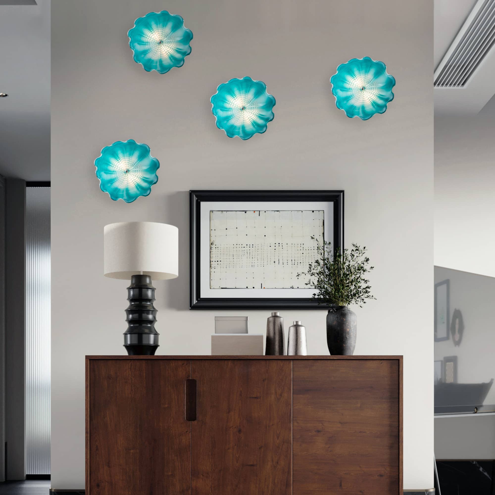 Murano Glass Wall Plates Aqua Color With LED D12inches - BeyPan
