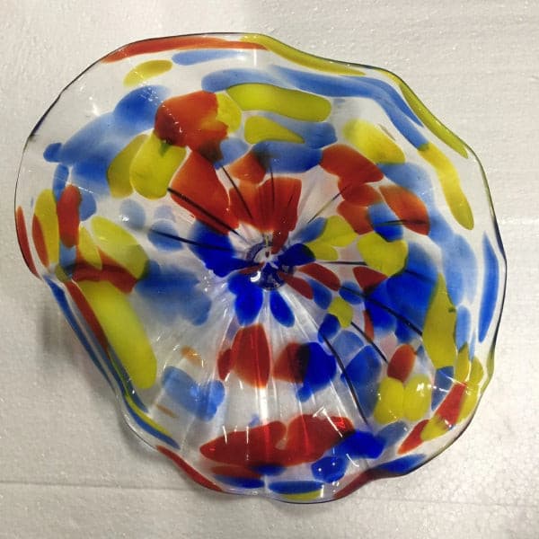 Murano Glass Wall Plates Clear With Red Blue Yellow Spots D12Inches - BeyPan Hauptbild