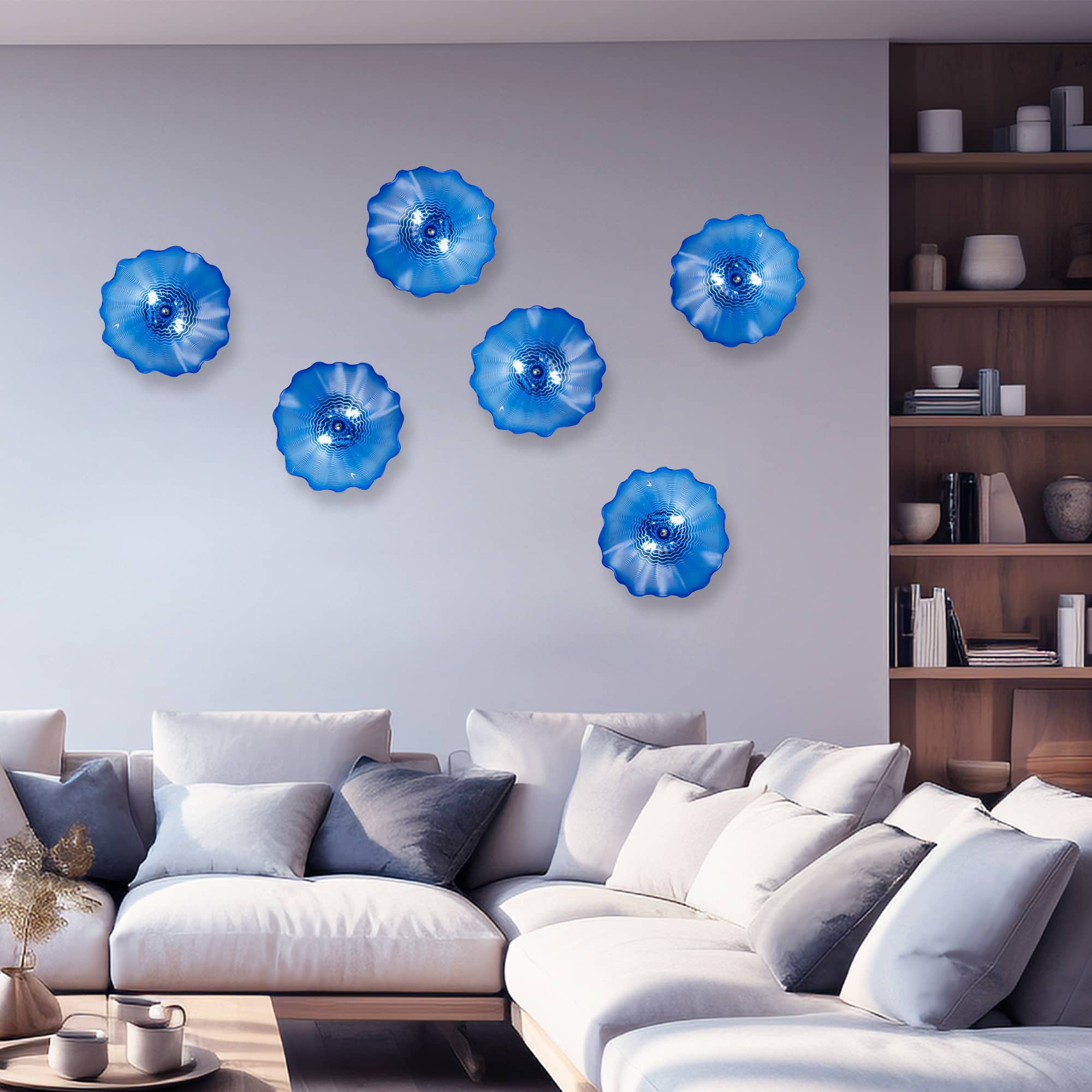 Murano Glass Wall Plates Cobalt Color With LED D12inches - BeyPan