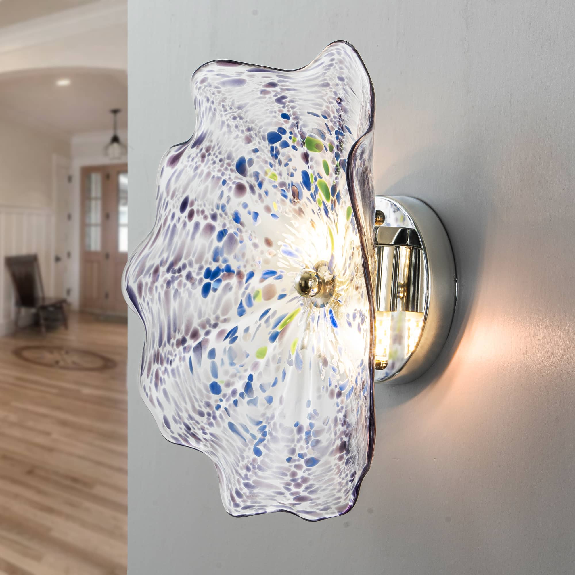 Murano Glass Wall Plates Leopard Texture Blue&Green Spots With LED Zweitbild