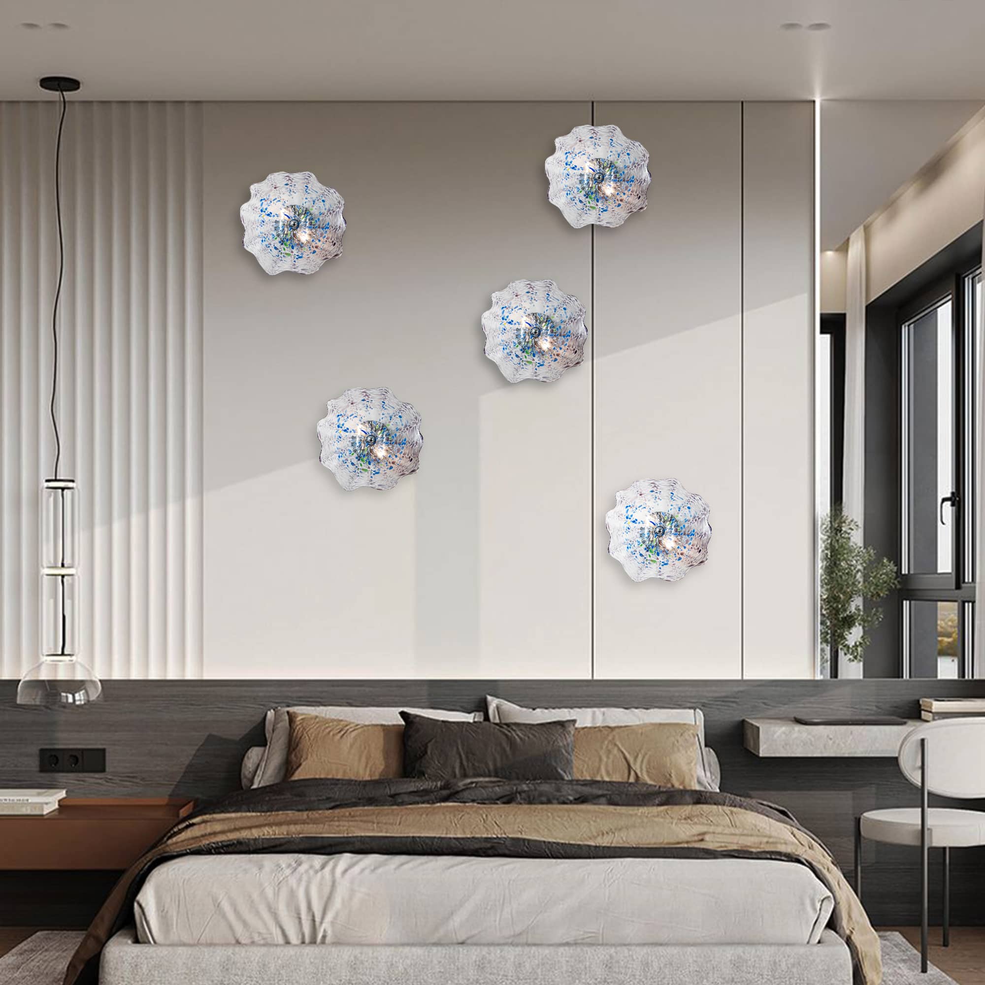 Murano Glass Wall Plates Leopard Texture Blue&Green Spots With LED - BeyPan