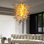 Murano Inspired Blown Glass Chandelier Clear Glass With Amber Tip - BeyPan