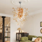 Murano Inspired Blown Glass Chandelier Clear Glass With Amber Tip - BeyPan