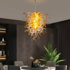 Murano Inspired Blown Glass Chandelier Clear Glass With Amber Tip - BeyPan