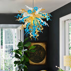 Murano Inspired Glass Chandelier Coastal Amber& Blue - BeyPan