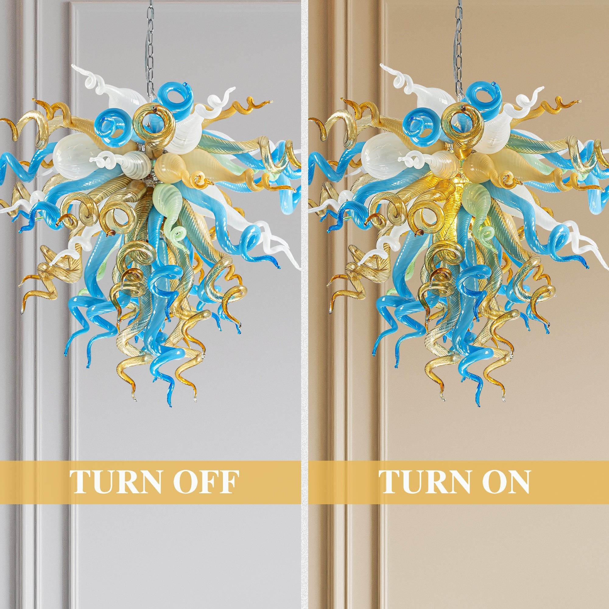 Murano Inspired Glass Chandelier Coastal Amber& Blue - BeyPan