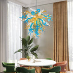 Murano Inspired Glass Chandelier Coastal Amber& Blue - BeyPan