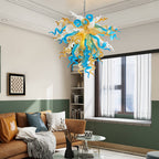 Murano Inspired Glass Chandelier Coastal Amber& Blue - BeyPan