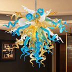 Murano Inspired Glass Chandelier Coastal Amber& Blue - BeyPan