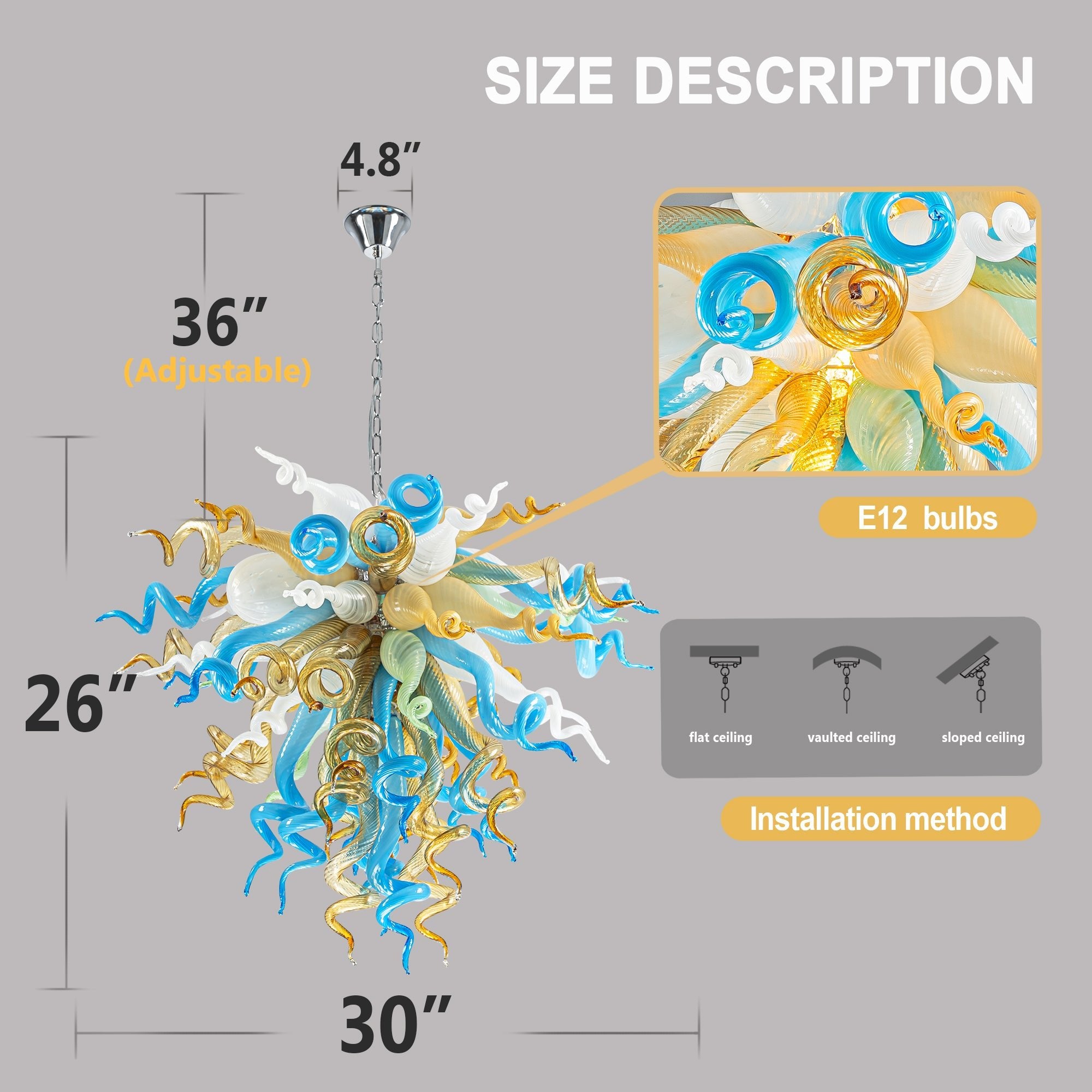 Murano Inspired Glass Chandelier Coastal Amber& Blue Zweitbild