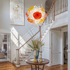 Murano Style Blown Glass Chandelier - Ethereal Clear Tendrils with Vibrant Orange and Red Glass Plates - BeyPan