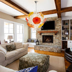 Murano Style Blown Glass Chandelier - Ethereal Clear Tendrils with Vibrant Orange and Red Glass Plates - BeyPan