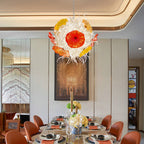 Murano Style Blown Glass Chandelier - Ethereal Clear Tendrils with Vibrant Orange and Red Glass Plates - BeyPan