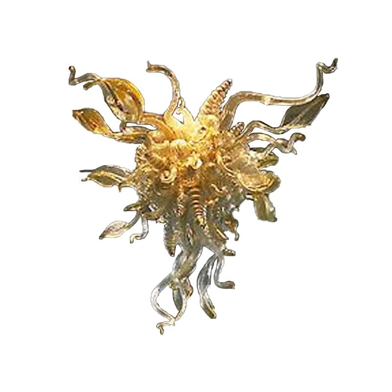Murano Style Blown Glass Chandelier Golden Horns Leaf And Curly - BeyPan