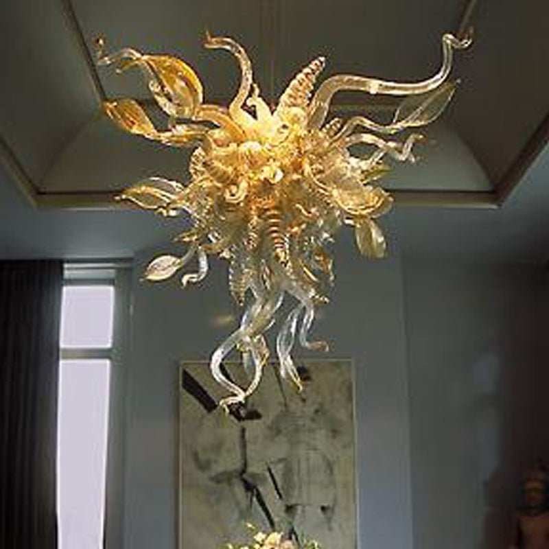 Murano Style Blown Glass Chandelier Golden Horns Leaf And Curly - BeyPan Hauptbild