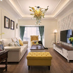Murano Style Blown Glass Chandelier Golden Horns Leaf And Curly - BeyPan