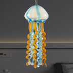 Murano Style Blown Glass Jellyfish Lamp Wind Chime Light Blue & Orange Pendant - BeyPan
