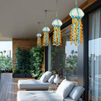 Murano Style Blown Glass Jellyfish Lamp Wind Chime Light Blue & Orange Pendant - BeyPan