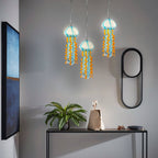 Murano Style Blown Glass Jellyfish Lamp Wind Chime Light Blue & Orange Pendant - BeyPan