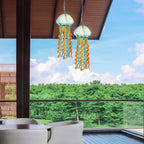 Murano Style Blown Glass Jellyfish Lamp Wind Chime Light Blue & Orange Pendant - BeyPan