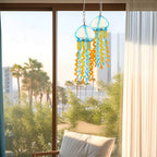 Murano Style Blown Glass Jellyfish Lamp Wind Chime Light Blue & Orange Pendant - BeyPan