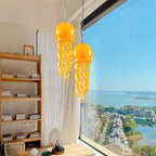 Murano Style Blown Glass Jellyfish Lamp Wind Chime Suncatcher Orange Pendant - BeyPan
