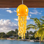 Murano Style Blown Glass Jellyfish Lamp Wind Chime Suncatcher Orange Pendant - BeyPan