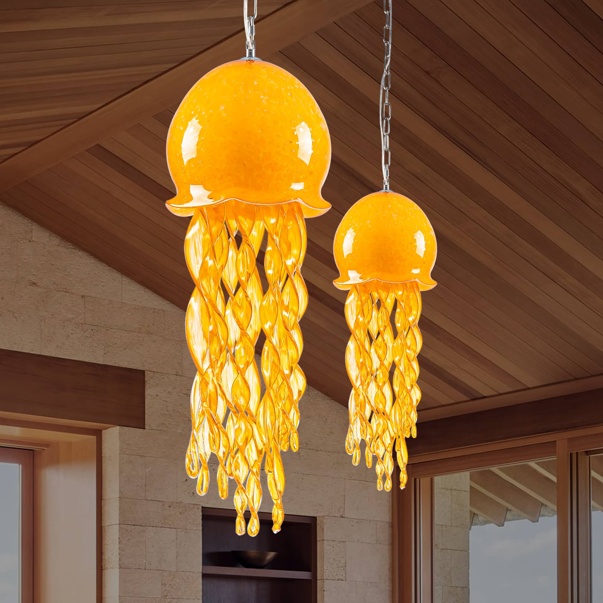 Murano Style Blown Glass Jellyfish Lamp Wind Chime Suncatcher Orange Pendant Zweitbild