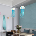 Murano Style Blown Glass Jellyfish Pendant Lamp Wind Chime Suncatcher Blue - BeyPan