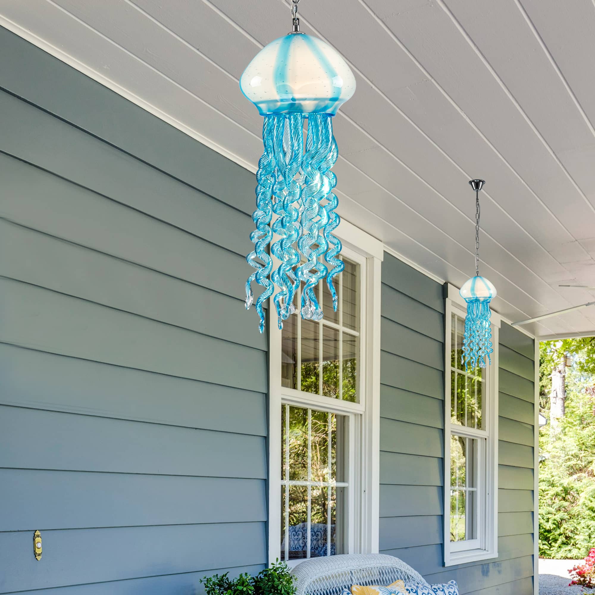 Murano Style Blown Glass Jellyfish Pendant Lamp Wind Chime Suncatcher Blue Zweitbild
