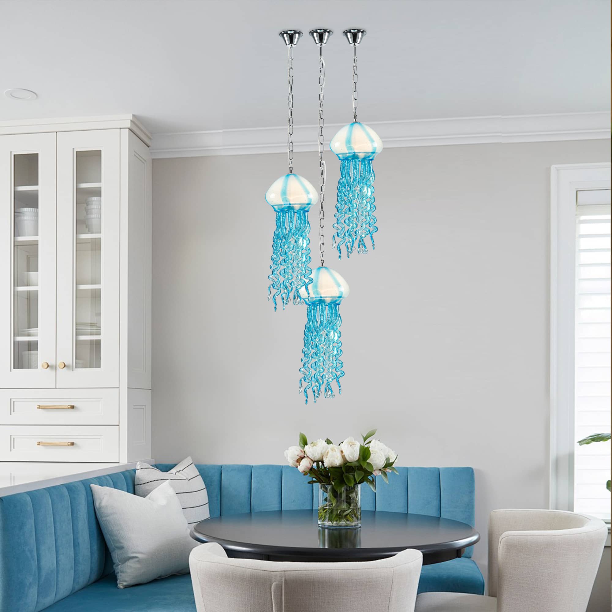 Murano Style Blown Glass Jellyfish Pendant Lamp Wind Chime Suncatcher Blue - BeyPan