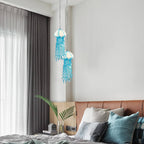 Murano Style Blown Glass Jellyfish Pendant Lamp Wind Chime Suncatcher Blue - BeyPan
