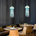 Murano Style Blown Glass Jellyfish Pendant Wind Chime Blue & White - BeyPan