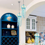 Murano Style Blown Glass Jellyfish Pendant Wind Chime Blue & White - BeyPan