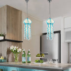 Murano Style Blown Glass Jellyfish Pendant Wind Chime Blue & White - BeyPan