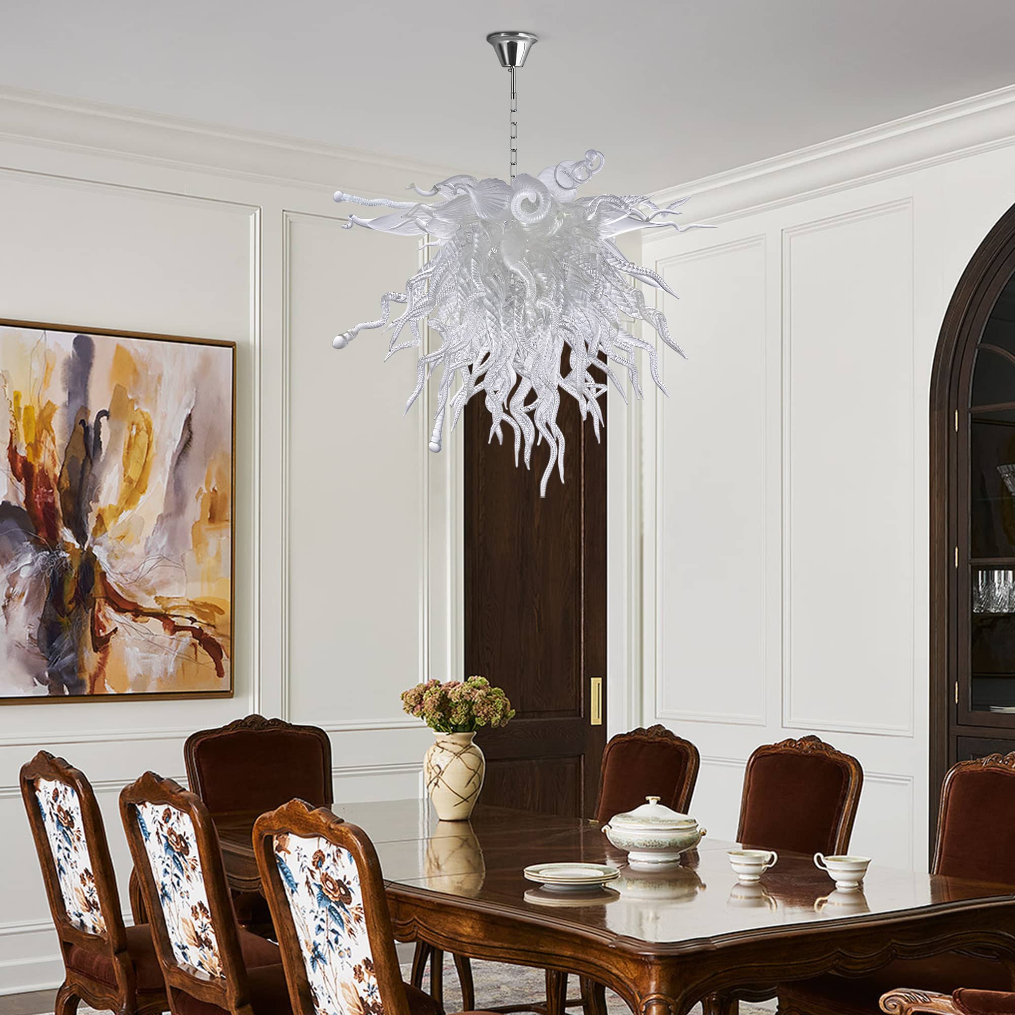 Murano Style Clear Blown Glass Chandelier - Minimalist Sculptural Art Lighting - BeyPan