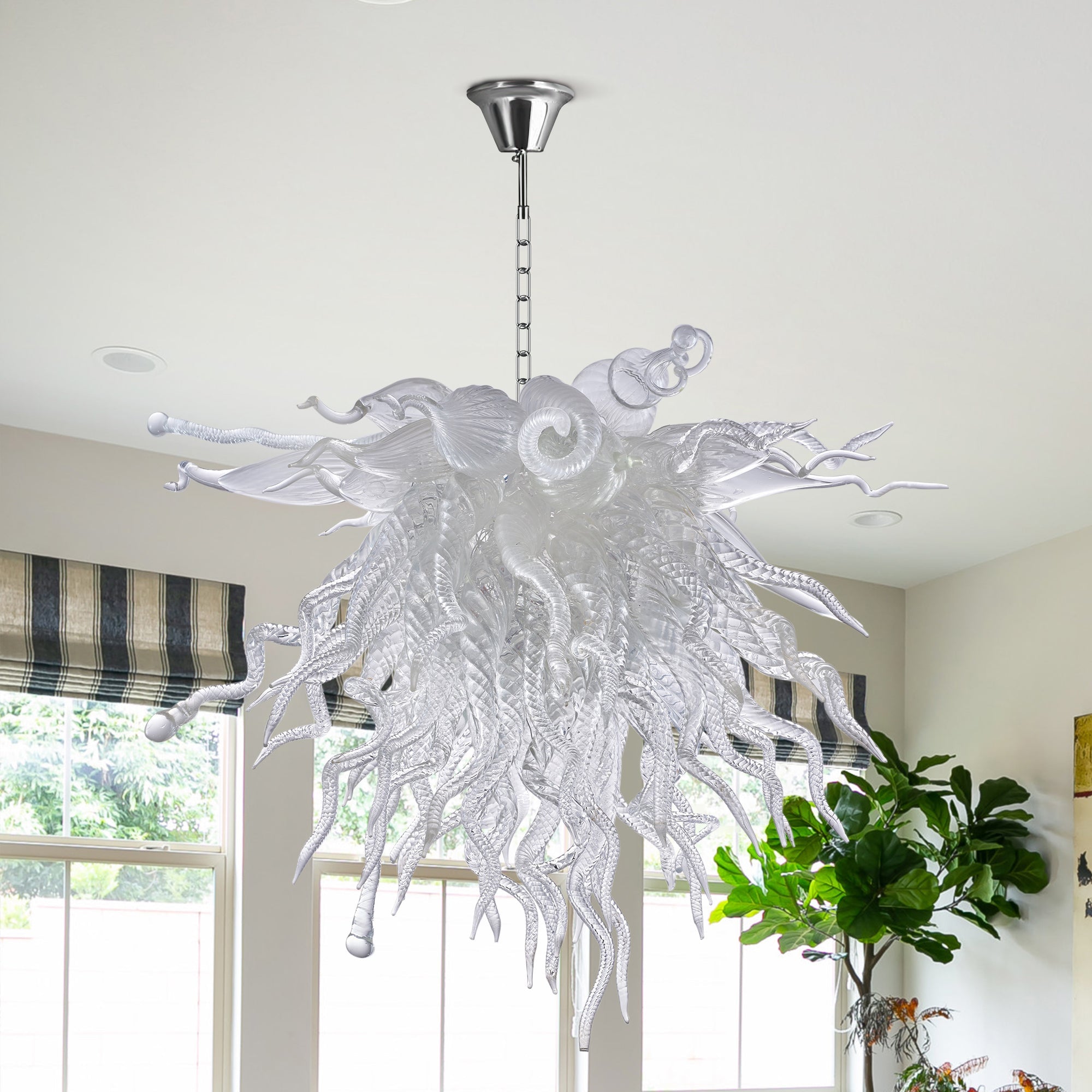 Murano Style Clear Blown Glass Chandelier - Minimalist Sculptural Art Lighting - BeyPan Hauptbild