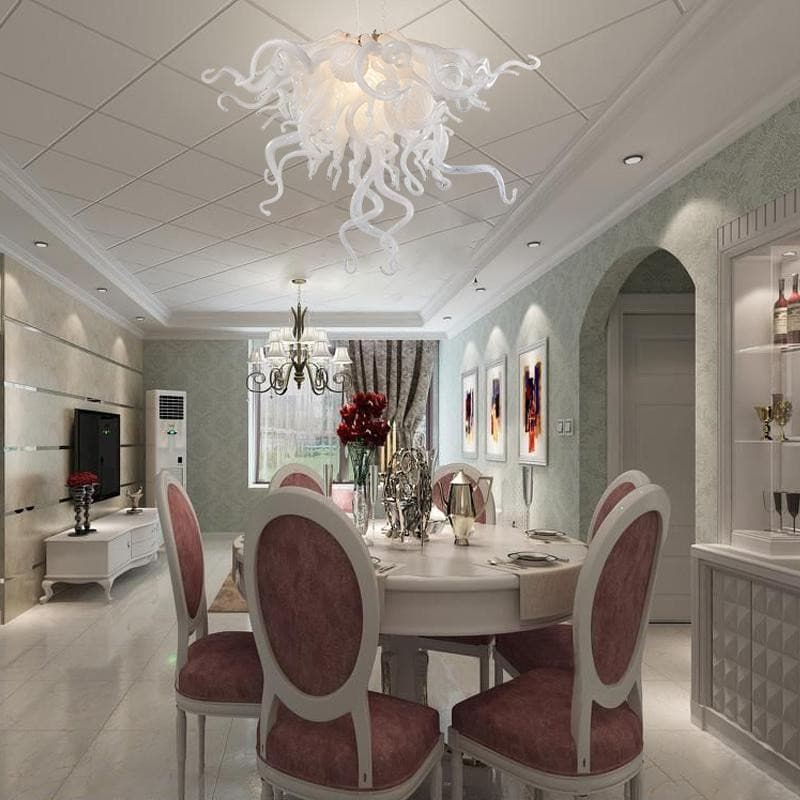 Murano Style Frost White Blown Glass Chandelier - Chihuly Style Chic White Zweitbild