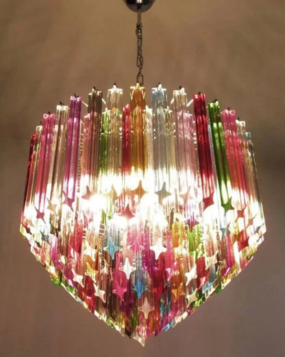 Mid Century Multi-colors Rainbow Glass Prisms Towered Tapering Chandelier