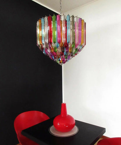 Mid Century Multi-colors Rainbow Glass Prisms Towered Chandelier