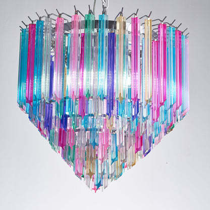 Mid Century Multi-colors Rainbow Glass Prisms Towered Chandelier