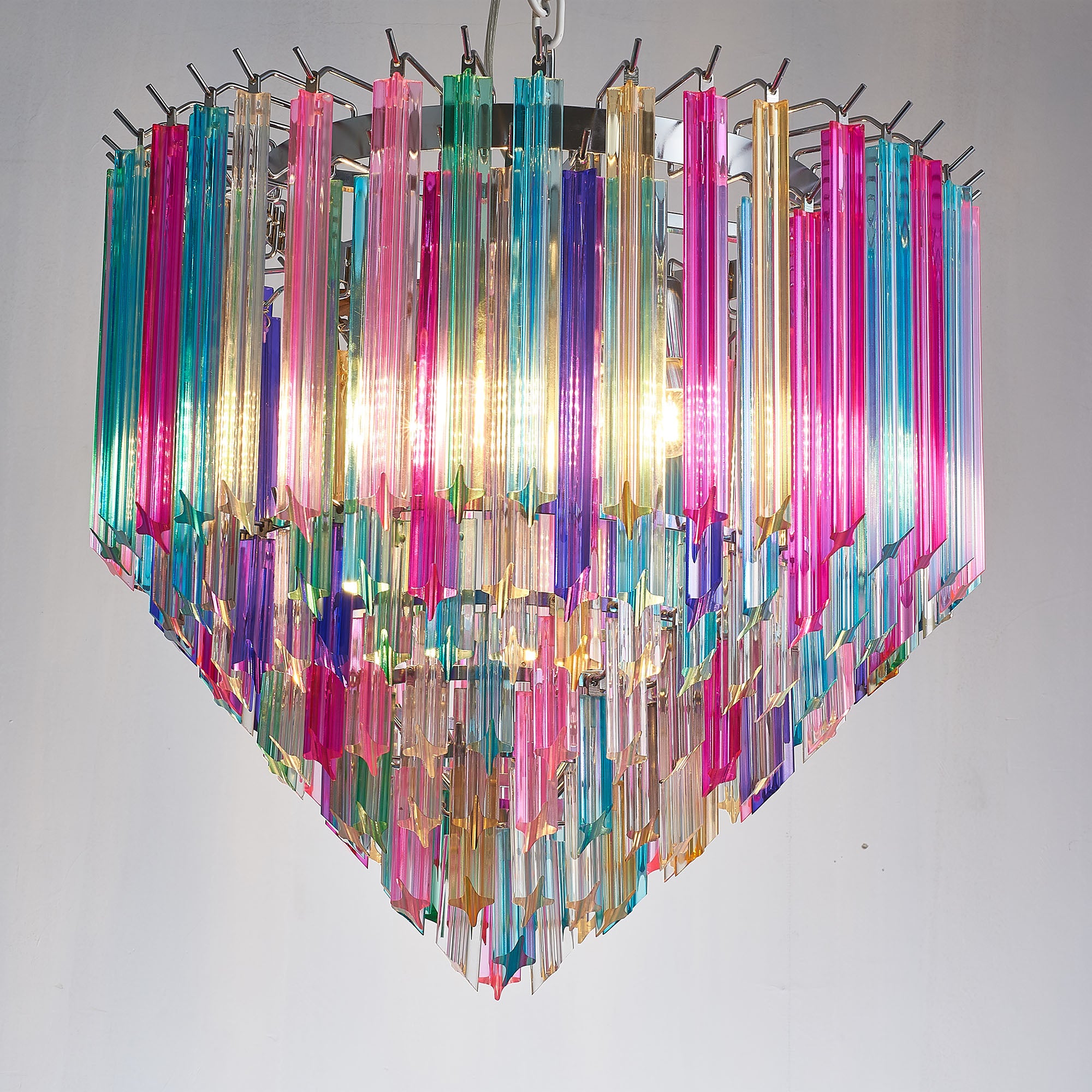 Mid Century Multi-colors Rainbow Glass Prisms Towered Chandelier Secondary image