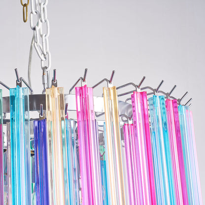 Mid Century Multi-colors Rainbow Glass Prisms Towered Chandelier