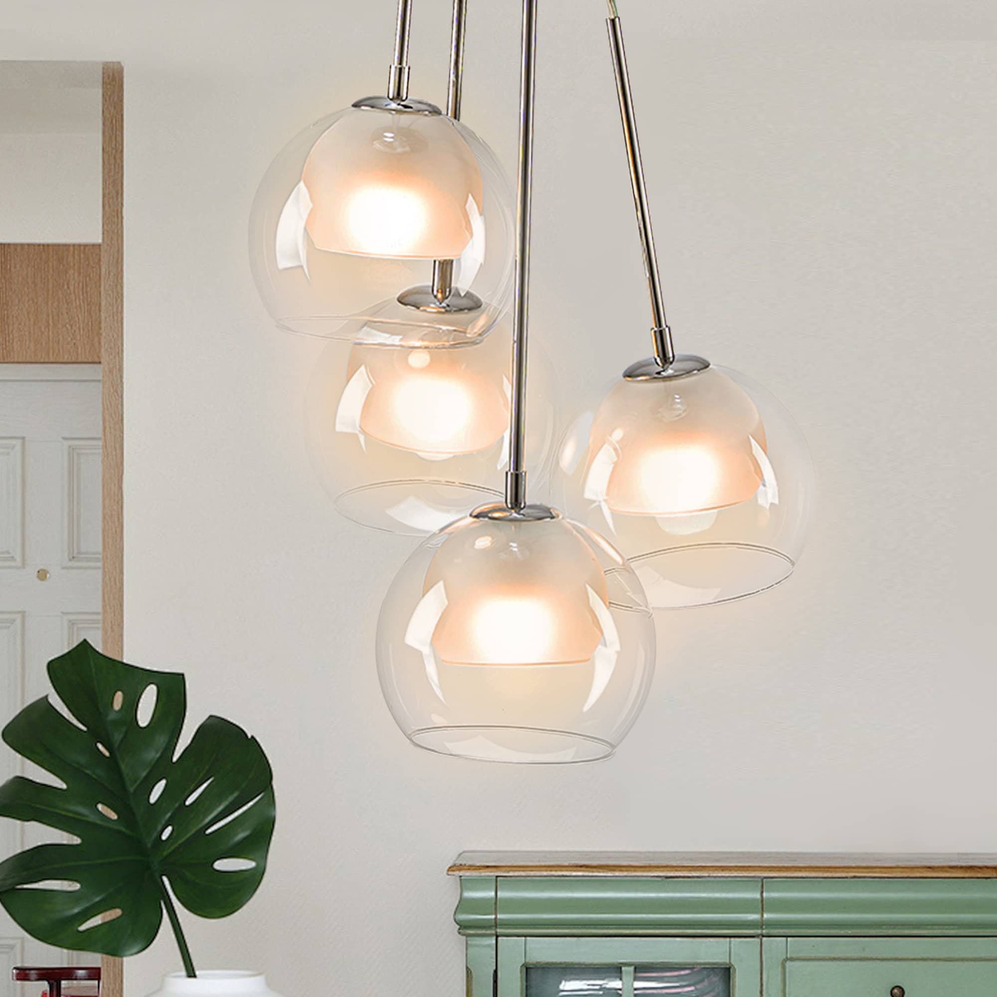 Nordic Chandelier Frosted White And Clear Double Layered Glass Shades - BeyPan Hauptbild
