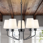 Nordic Style Candelabra Chandelier Matte Black White Glass Shade - BeyPan