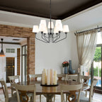 Nordic Style Candelabra Chandelier Matte Black White Glass Shade - BeyPan