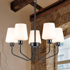 Nordic Style Candelabra Chandelier Matte Black White Glass Shade - BeyPan