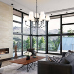 Nordic Style Candelabra Chandelier Matte Black White Glass Shade - BeyPan